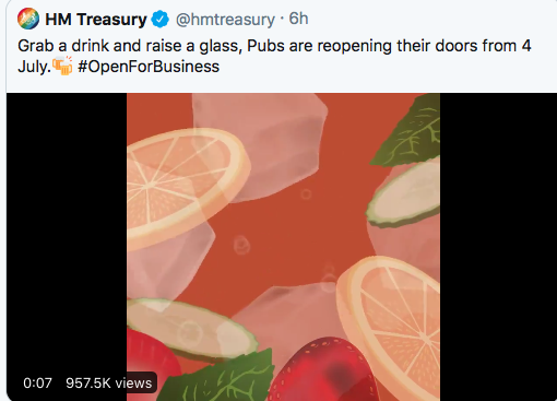 Treasury tweet urging people to raise a glass on Saturday